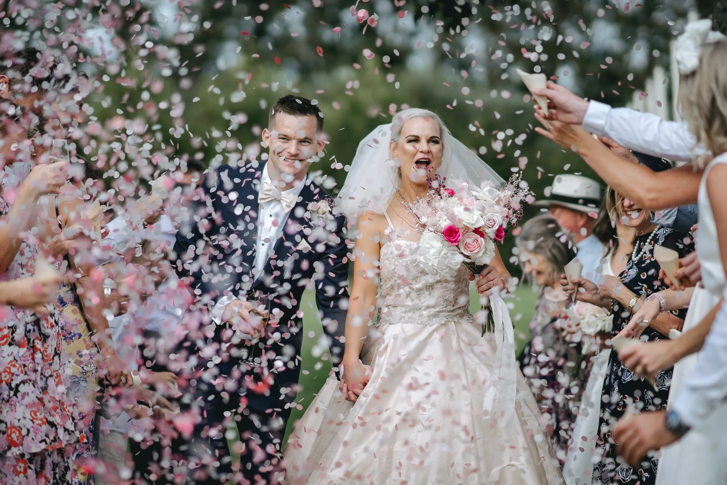 Bride groom confetti exit New Zealand