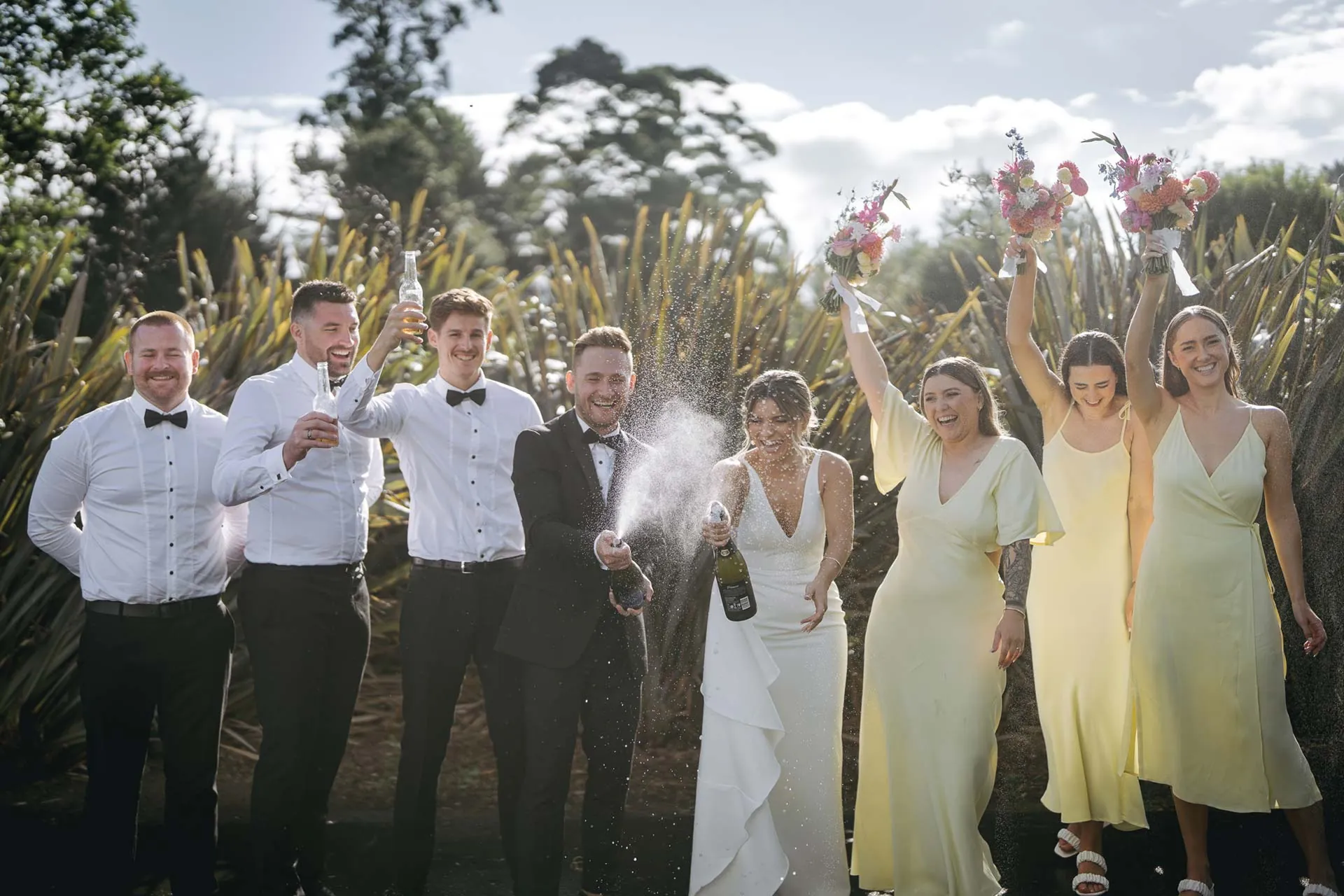 Joyful wedding party celebration