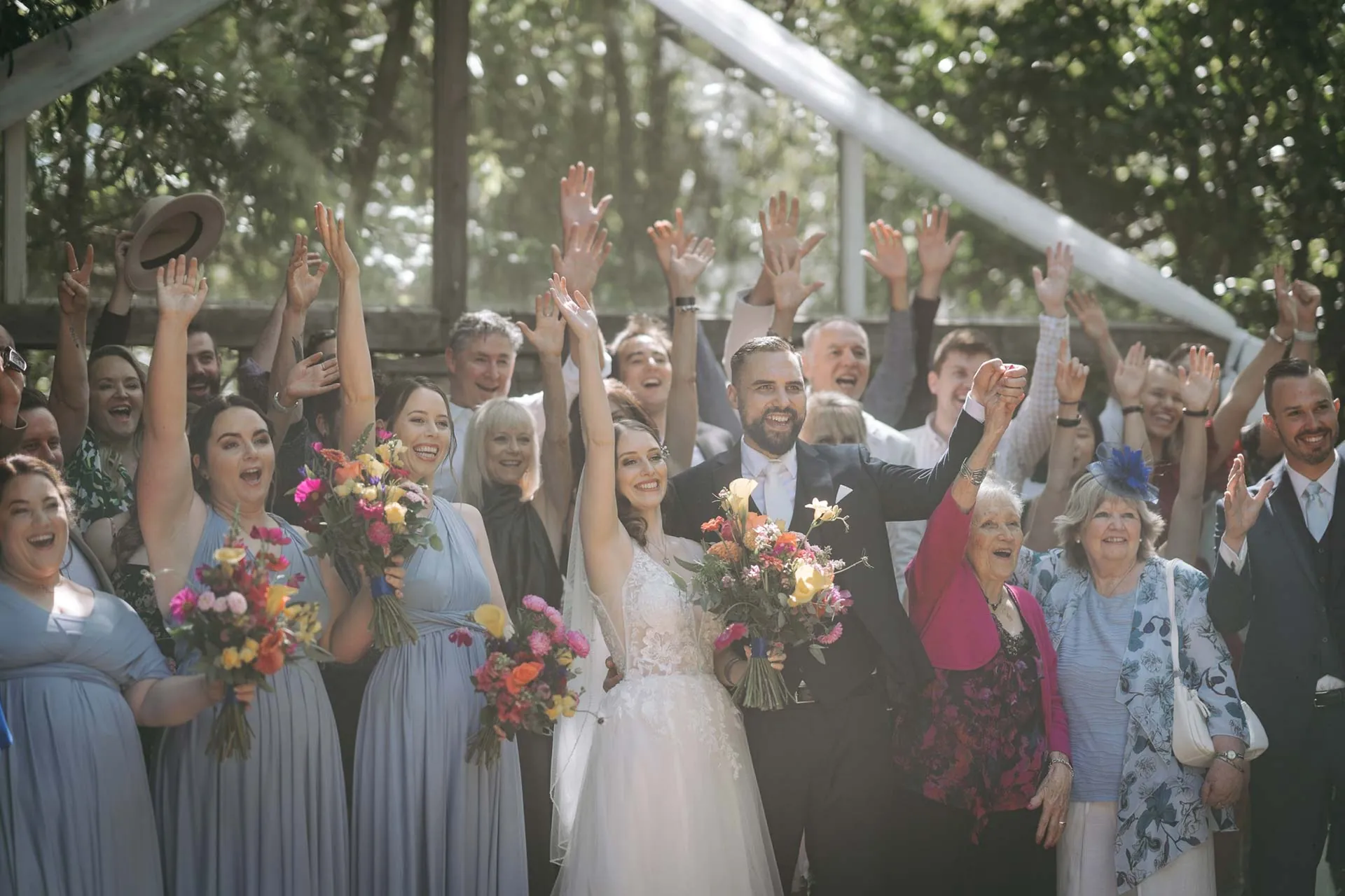 Wedding couple group photo celebration