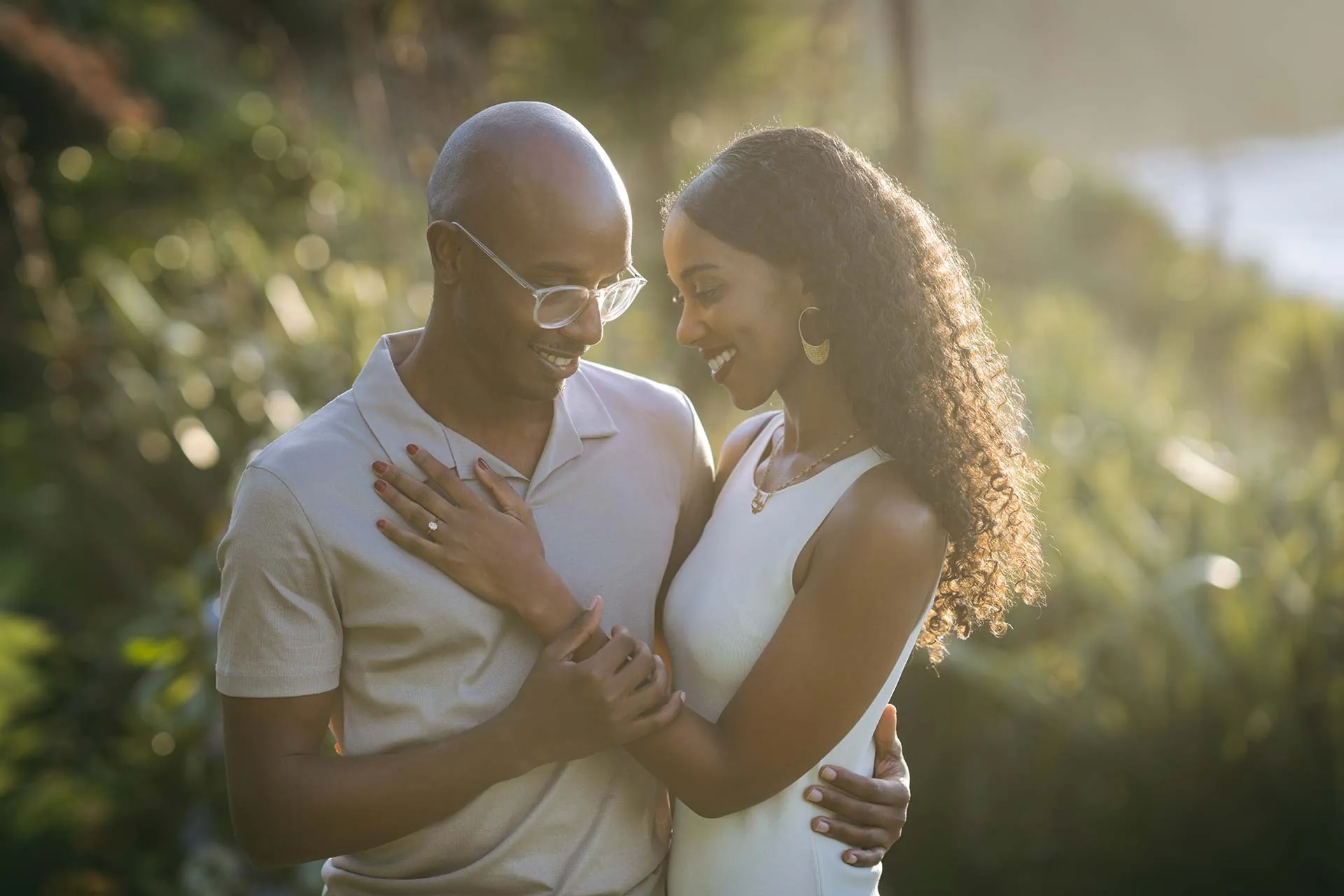 Raglan engagement couple sunlit portrait