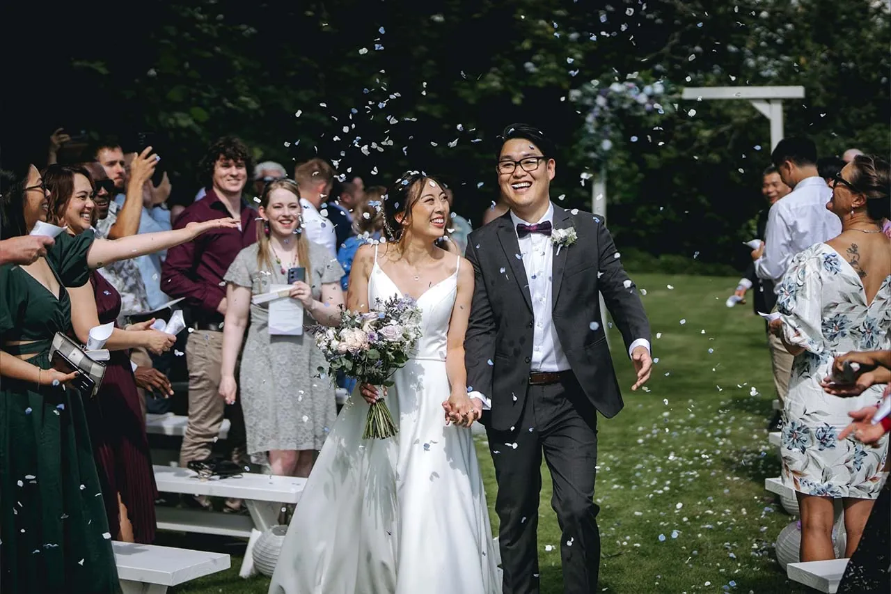Narrows landing newlyweds confetti exit