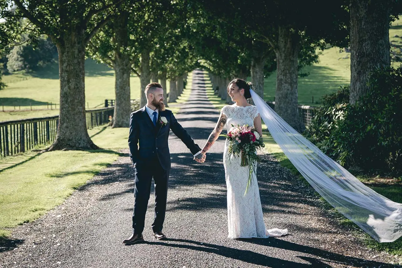 Red barn Karapiro outdoor wedding ceremony