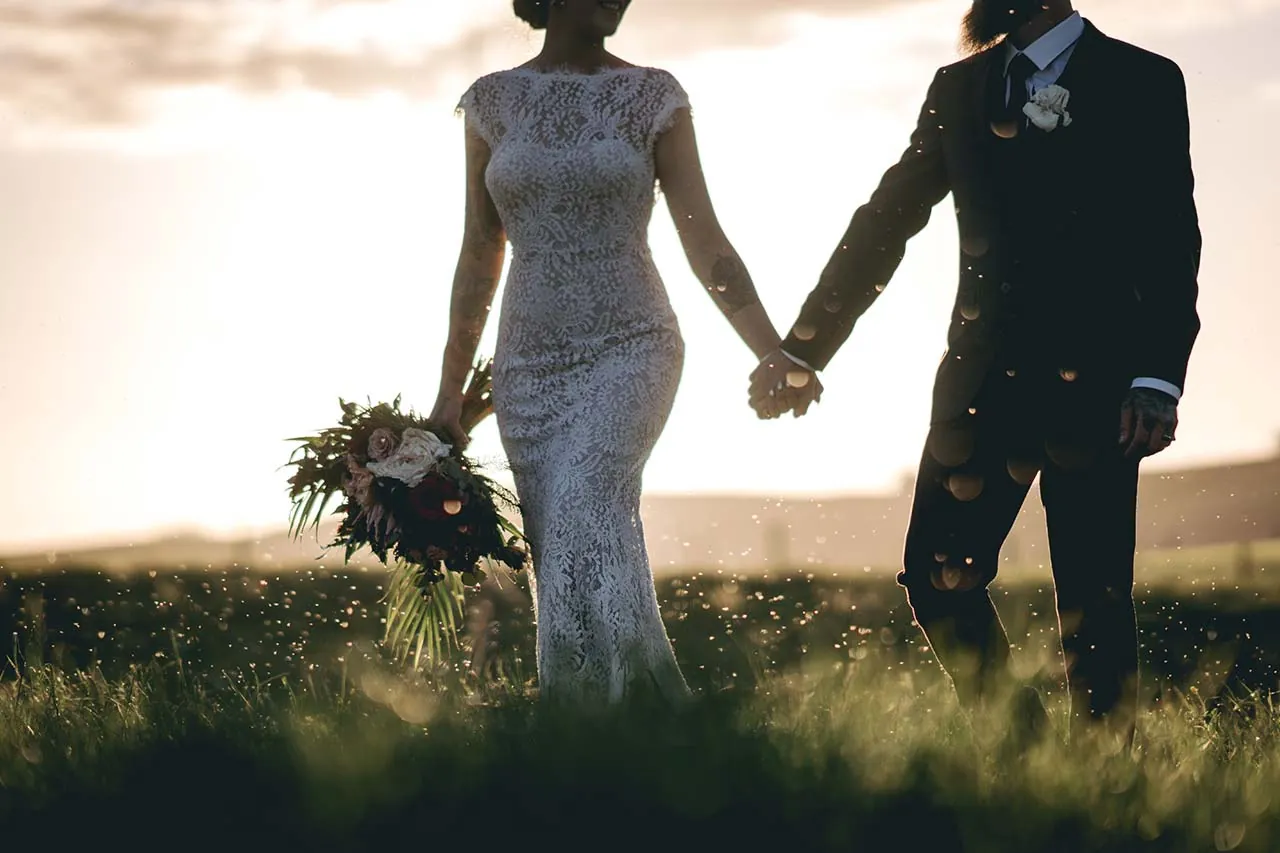 Red barn Karapiro sunset newlywed portrait