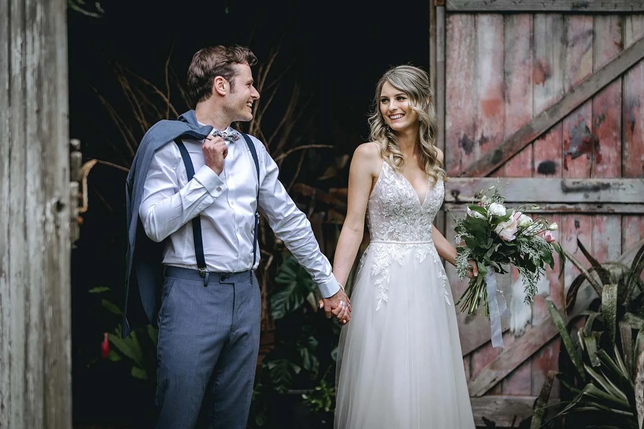 Woodside estate rustic newlywed portrait