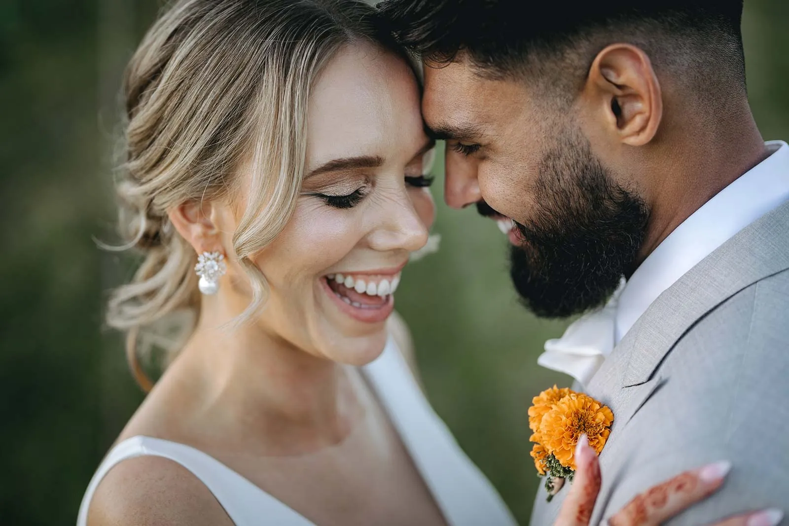 Newly married couple sharing a joyful moment